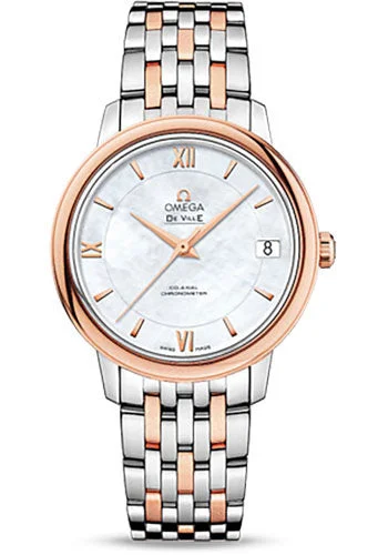 Dressy Watches for Evening EventsOmega De Ville Prestige Co-Axial Watch - 32.7 mm Steel And Red Gold Case - Mother-Of-Pearl Dial - Two-Tone Steel And Red Gold Bracelet - 424.20.33.20.05.002