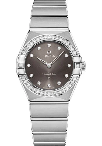 Women’s Watches with Swarovski CrystalsOmega Constellation Manhattan Quartz Watch - 28 mm Steel Case - Diamond-Paved Bezel - Grey Diamond Dial - 131.15.28.60.56.001