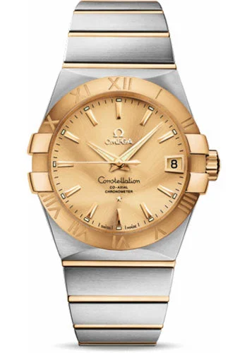 Alloy Cased Watches for Affordable QualityOmega Gents Constellation Chronometer Watch - 38 mm Brushed Steel And Yellow Gold Case - Champagne Dial - 123.20.38.21.08.001