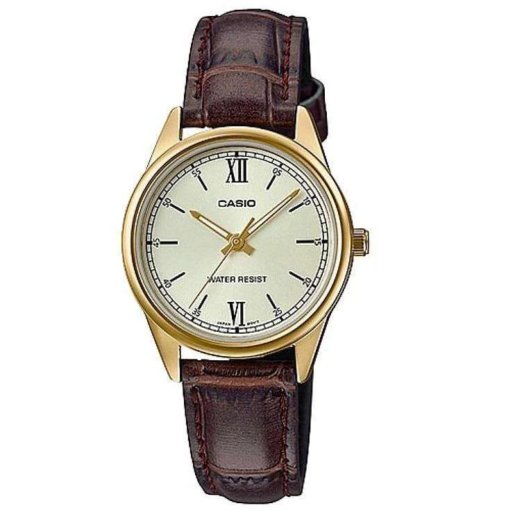 Fashionable Quartz Watches for Women with Leather StrapsCasio LTP-V005GL-9BUDF Brown Leather Watch for Women