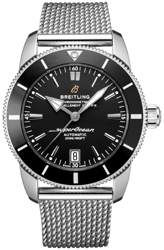 Stainless Steel Bracelet Watches for DurabilityBreitling Superocean Heritage Automatic Chronometer Stainless Steel Mesh Black Dial Date Divers Mens Watch Special Edition AB2010121B1A1