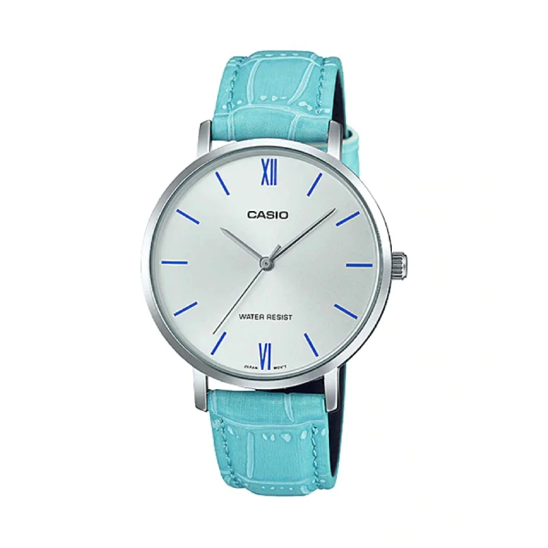 Women’s Dress Watches with Elegant StrapsCasio LTP-VT01L-7B3 Light Blue Leather Strap for Women