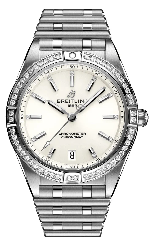 Watches with Gold Plated Cases for a Luxurious LookBreitling Chronomat Stainless Steel Gem-Set White Dial Date Automatic Womens Watch A10380591A1A1