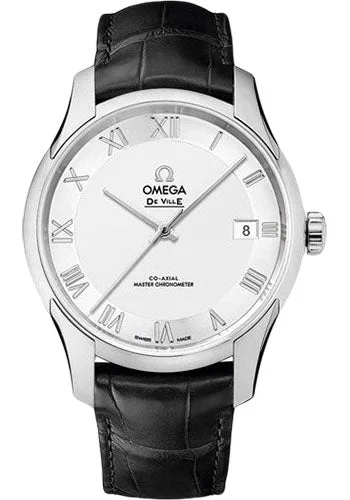 Watches with Braided Straps for a Handmade TouchOmega De Ville Hour Vision Co-Axial Master Chronometer Watch - 41 mm Steel Case - Two-Zone -Silver Dial - Black Leather Strap - 433.13.41.21.02.001