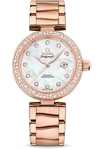 Women’s Watches with Swarovski CrystalsOmega De Ville Ladymatic Omega Co-Axial Watch - 34 mm Sedna Gold Case - Diamond Bezel - White Diamond Dial - 425.65.34.20.55.010