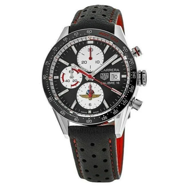 Leather Cuff Watches for a Bohemian LookTag Heuer Men's CV201AS.FC6429 Carrera Chronograph Black Leather Watch