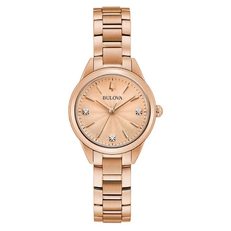 Watches with Rose Gold Plated Cases for a Feminine TouchBulova Classic Diamond Rose Gold Steel Women's Watch - 97P151