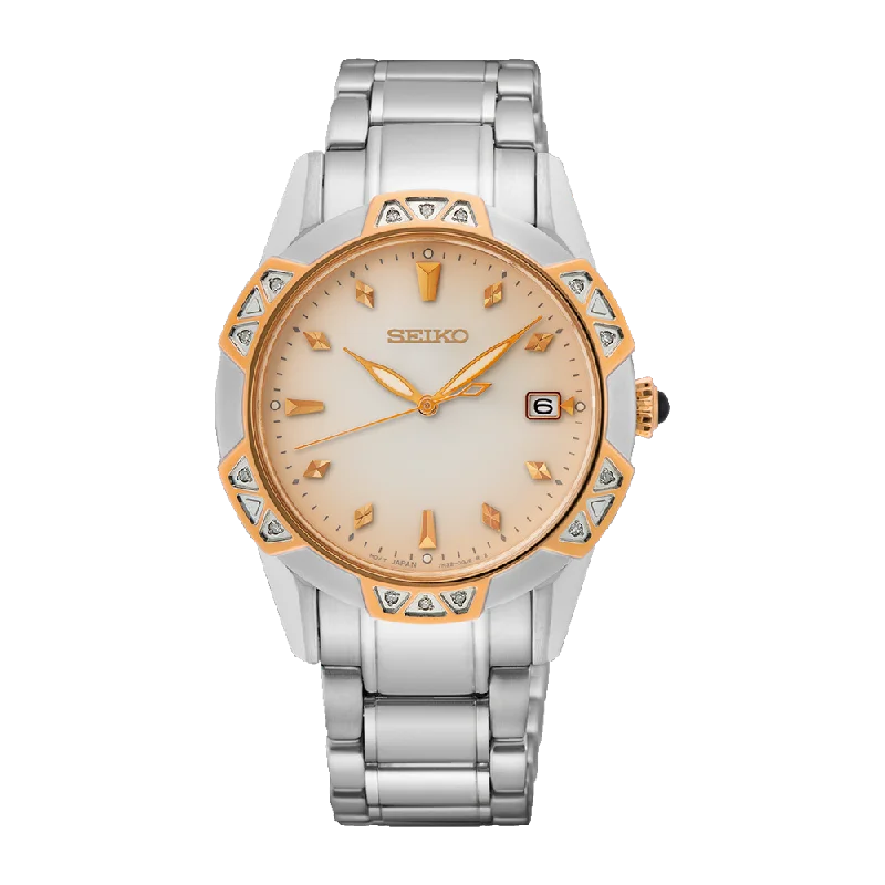 Designer Brand Watches with Unique Dial PatternsSeiko Caprice Ladies Silver Gold Watch SKK730P1