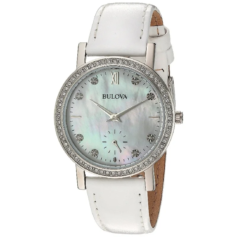 Watches with Power Reserve Indicator (for mechanical)Bulova Women's 96L245 Crystal Crystal White Leather Watch