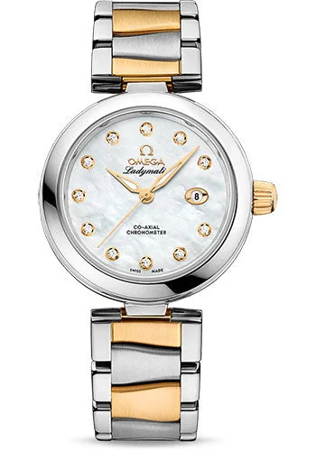 Luxury Brand Automatic Watches for MenOmega De Ville Ladymatic Omega Co-Axial Watch - 34 mm Steel Case - White Diamond Dial - Steel And Yellow Gold Bracelet - 425.20.34.20.55.003