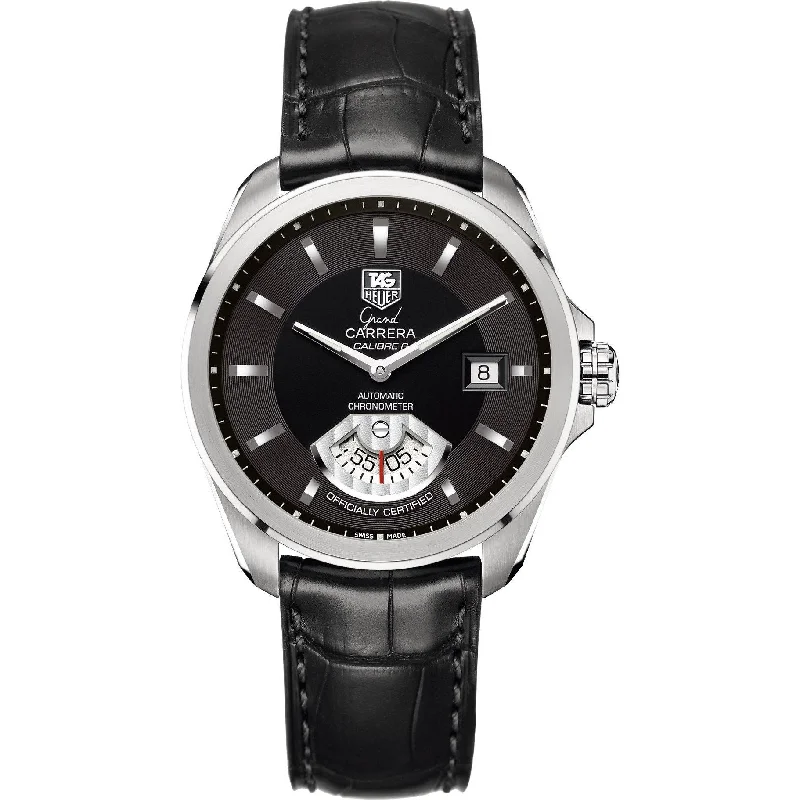 Watches with Power Reserve Indicator (for mechanical)Tag Heuer Men's WAV511A.FC6224 Grand Carrera Black Leather Watch