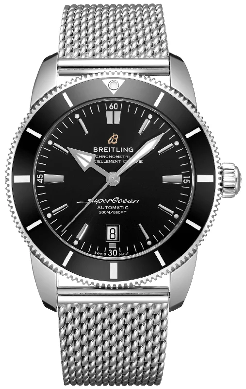 Minimalist Analog Watches for Everyday WearBreitling Superocean Heritage Automatic Chronometer Stainless Steel Mesh Black Dial Date Divers Mens Watch Special Edition AB2020121B1A1