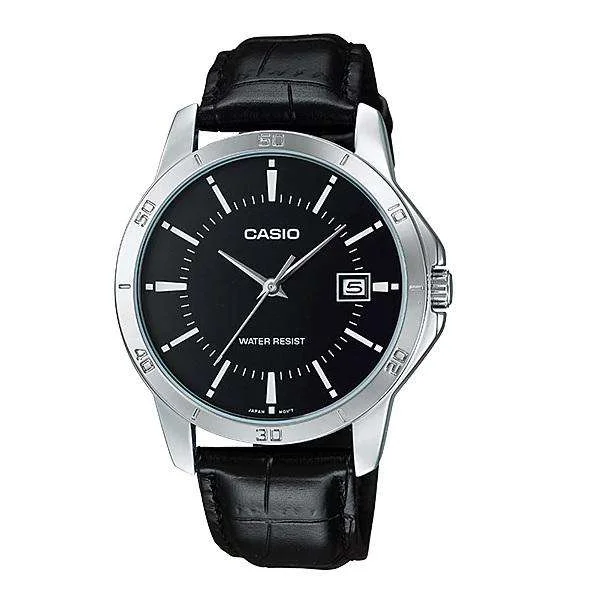 Mechanical Watches with Hand-Winding MechanismCasio MTP-V004L-1A Black Leather Watch for Men