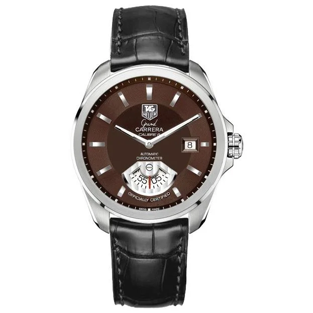 Watches with Silicone Straps for a Soft FeelTag Heuer Men's WAV511C.FC6224 Grand Carrera Black Leather Watch