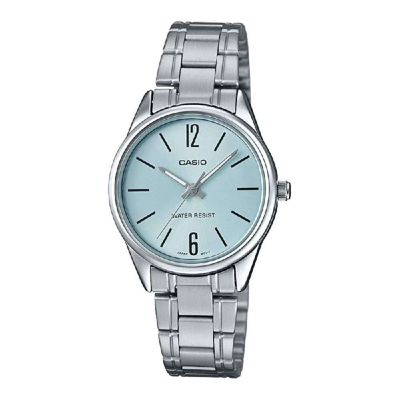 Watches with Glossy Finish Cases for a Shiny AppealCasio LTP-V005D-2B Silver Stainless Steel Strap Watch for Women