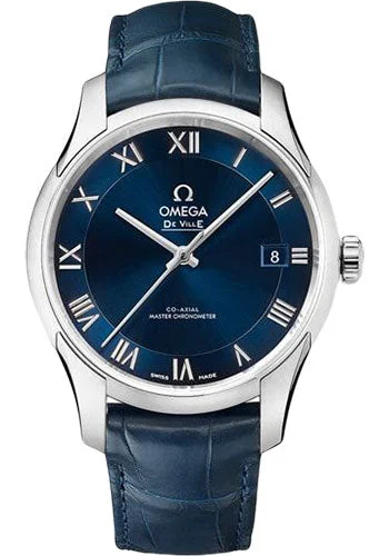 Watches with Heart Rate and Blood Pressure MonitorOmega De Ville Hour Vision Co-Axial Master Chronometer Watch - 41 mm Steel Case - Two-Zone Blue Dial - Blue Leather Strap - 433.13.41.21.03.001