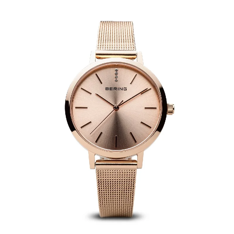 Watches with Silicone Straps for a Soft FeelBering Classic Polished Rose Gold 34mm Mesh Watch