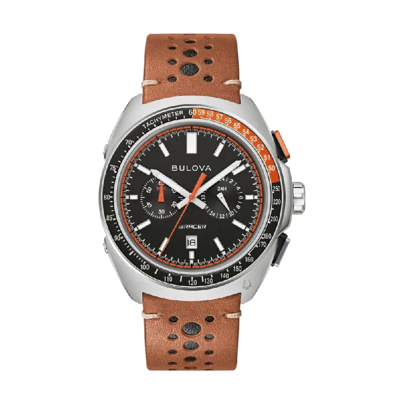 Traveler’s Watches with World Time FunctionRacer Chronograph Black Dial on Brown Leather Strap