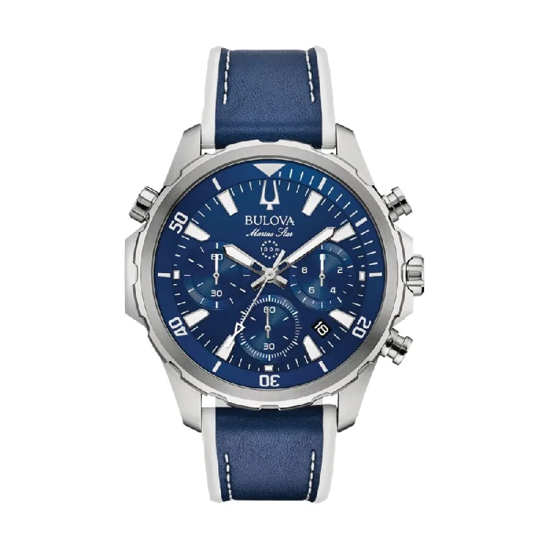 Fashionable Quartz Watches for Women with Leather StrapsMarine Star Blue Dial